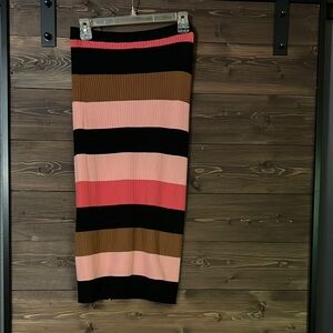 Love Fire Black and Pink Ribbed Pencil Skirt